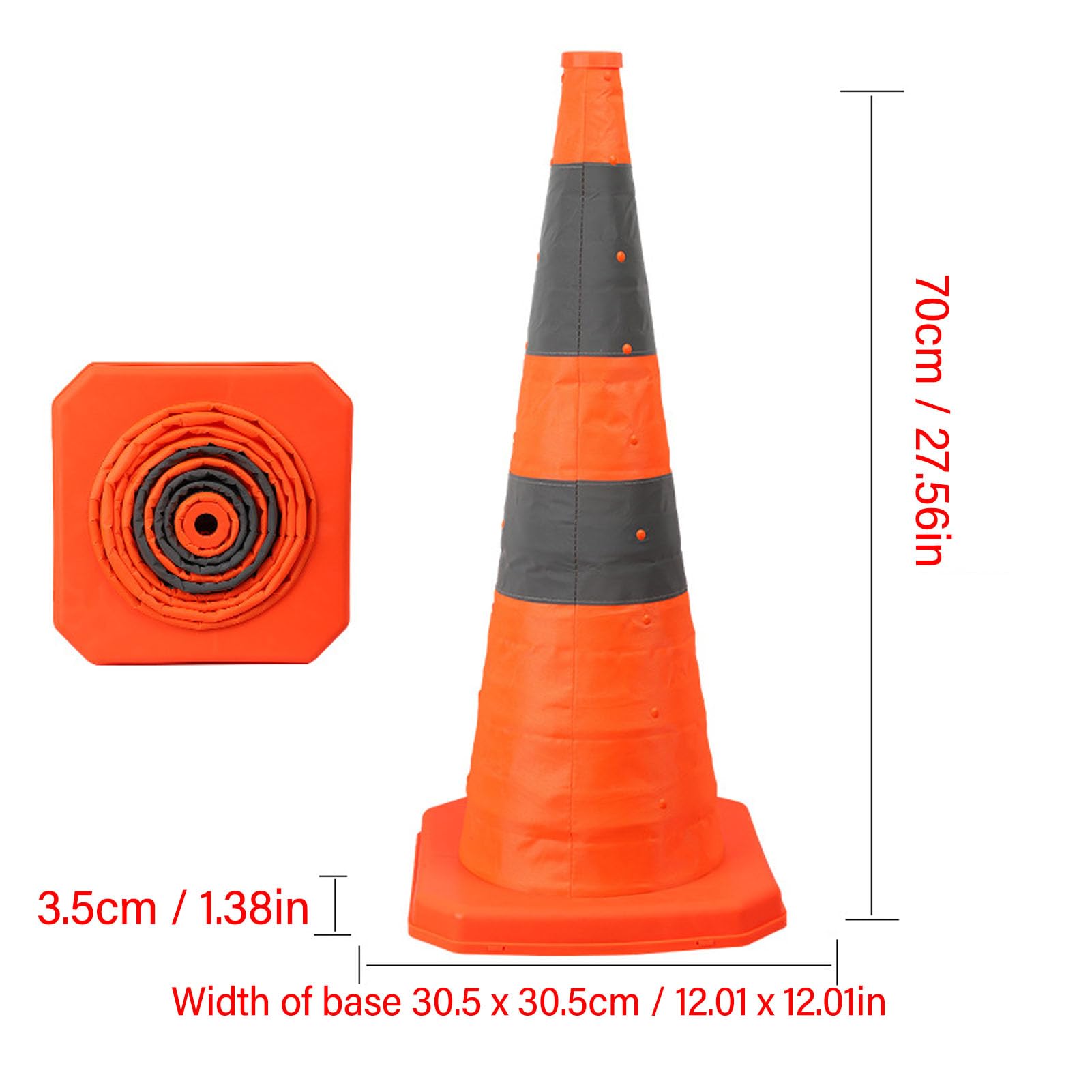 CHICIRIS Conos Reflectantes de Seguridad Vial, Plegables, Duraderos, de 70 Cm de Alto, para Control de Tráfico y Situaciones de Emergencia, Paquete de 2, Color Naranja
