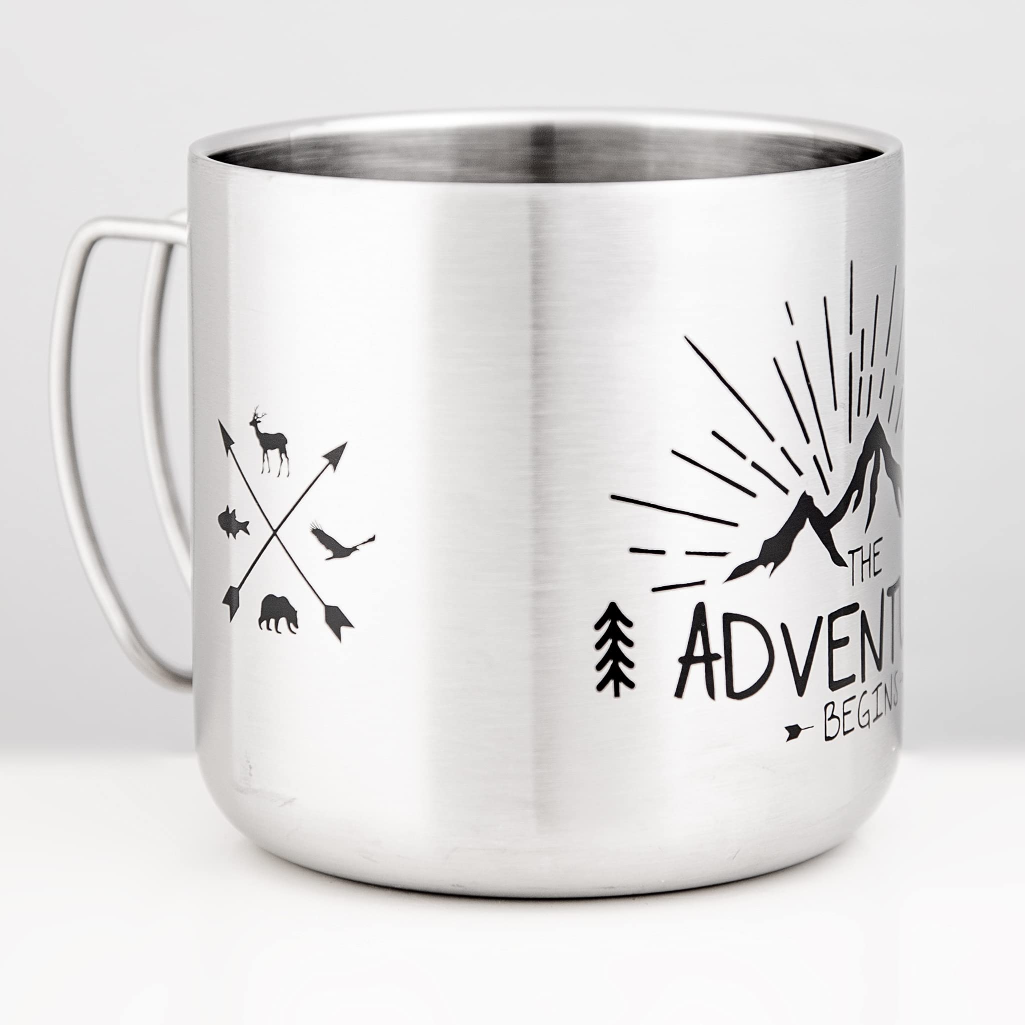 MUGSY Stainless Steel Mug, The Adventure Begins, To-Go Mug, Removable Lid, Shatterproof, 330 ml, Silver, Grey,silver - Image 4