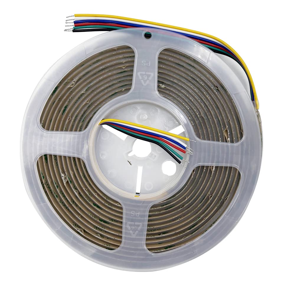 Bande LED COB RVB CCT,24V 5 in 1 RGB blanc chaud+blanc 840 LEDs/m COB LED,5m double blanc (2700~6500 K) 4200 LED haute luminosité flexible RGBW COB ruban pour fête,