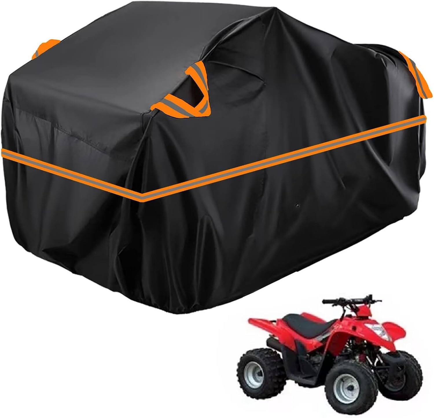 generic ATV Quad Cover Compatible with Kymco Mongoose 90 2004-2011, Reflective Strip Design Rainproof Snowproof and Sunproof 4 Wheeler Cover（Black Orange）