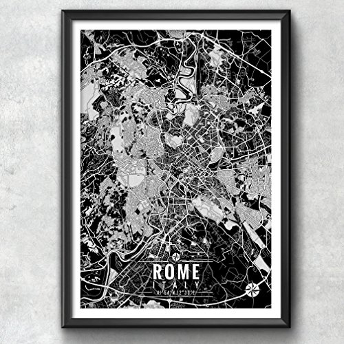 Rome Italy Map with Coordinates, Rome Wall Art, Rome Map