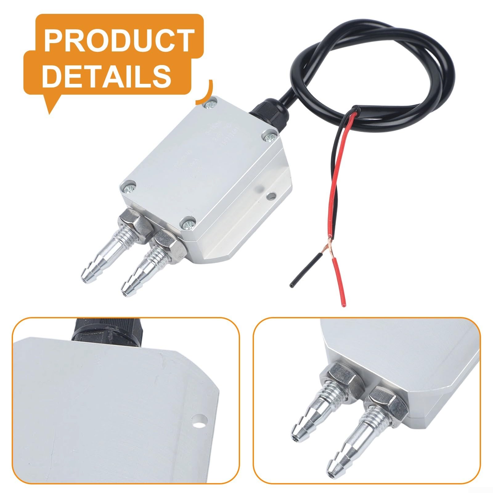 Sensor de transmisor de presión diferencial de 4-20 mA, rango de 0-2 kPa, cuerpo de aleación con boquillas de pagoda para medición de presión de viento de aire, salida de 24 V CC, ambiente de -20 a 85