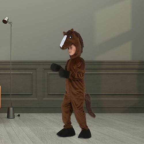 Miniatura 2 de Disfraz de animal de Halloween para bebé, mono de caballo de dibujos animados con sombrero de felpa para niños pequeños, fiesta de disfraces de