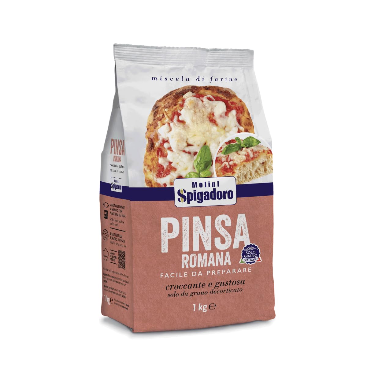 Molini Spigadoro Mix Pinsa Romana (10pezzi x 1kg) miscela con farina da grano 100% Italiano, Decorticato e farina di riso e soia, ottima per pizza e impasti ad alta idratazione