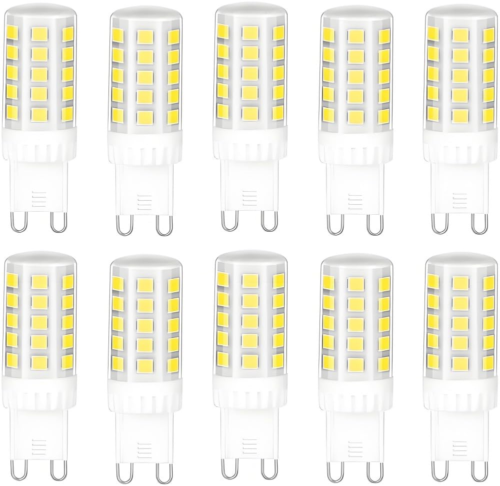 Jiotouhu G9 LED Bulbs Cool White 6000K, 5W LED Lamp Replacement for 30W 40W 50W Halogen Bulbs, 500 Lumen G9 Bulbs, Not Dimmable, No Flicker, 360° Beam Angle, AC 220-240 V, Pack of 10
