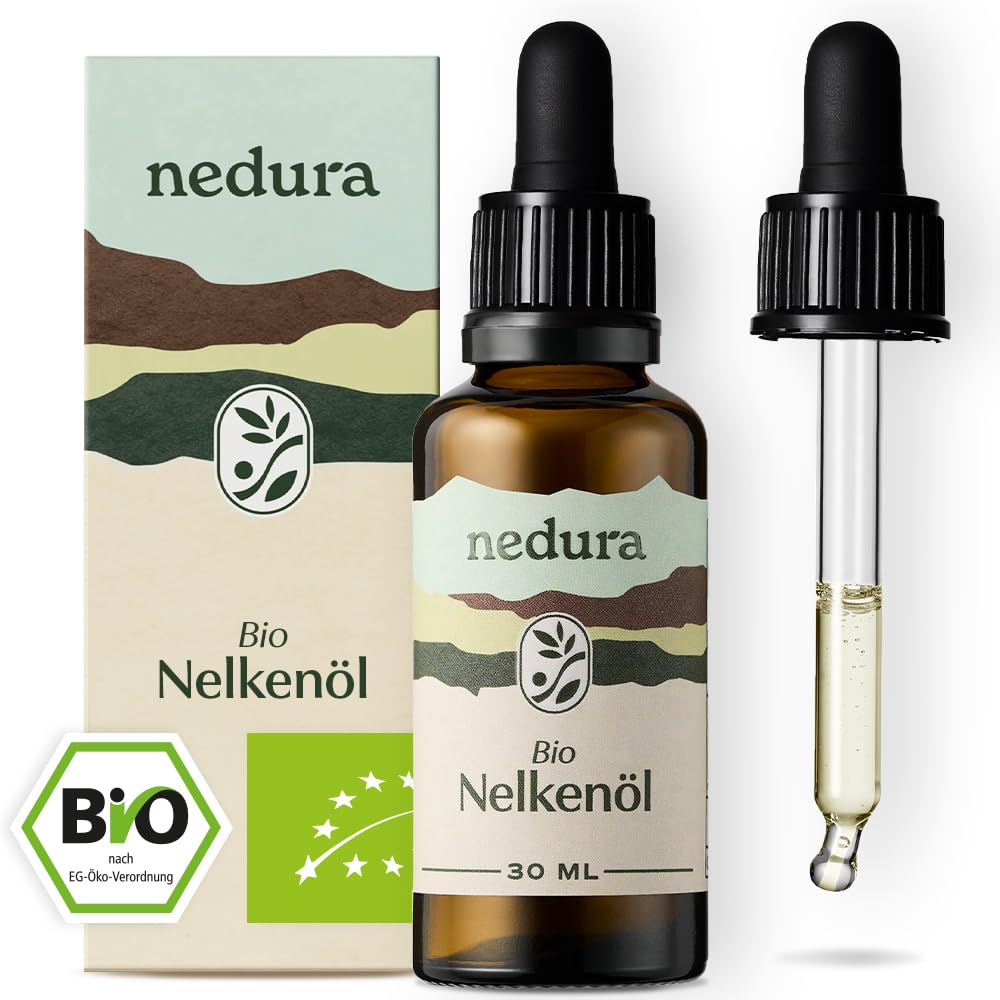 nedura® BIO Nelkenöl [100% NATURREIN] - Echtes Nelkenöl Bio zum Einnehmen - Gewürznelkenöl in Lebensmittelqualität - Ätherisches Nelkenöl Zahnschmerzen - BIO Qualität - 30ml