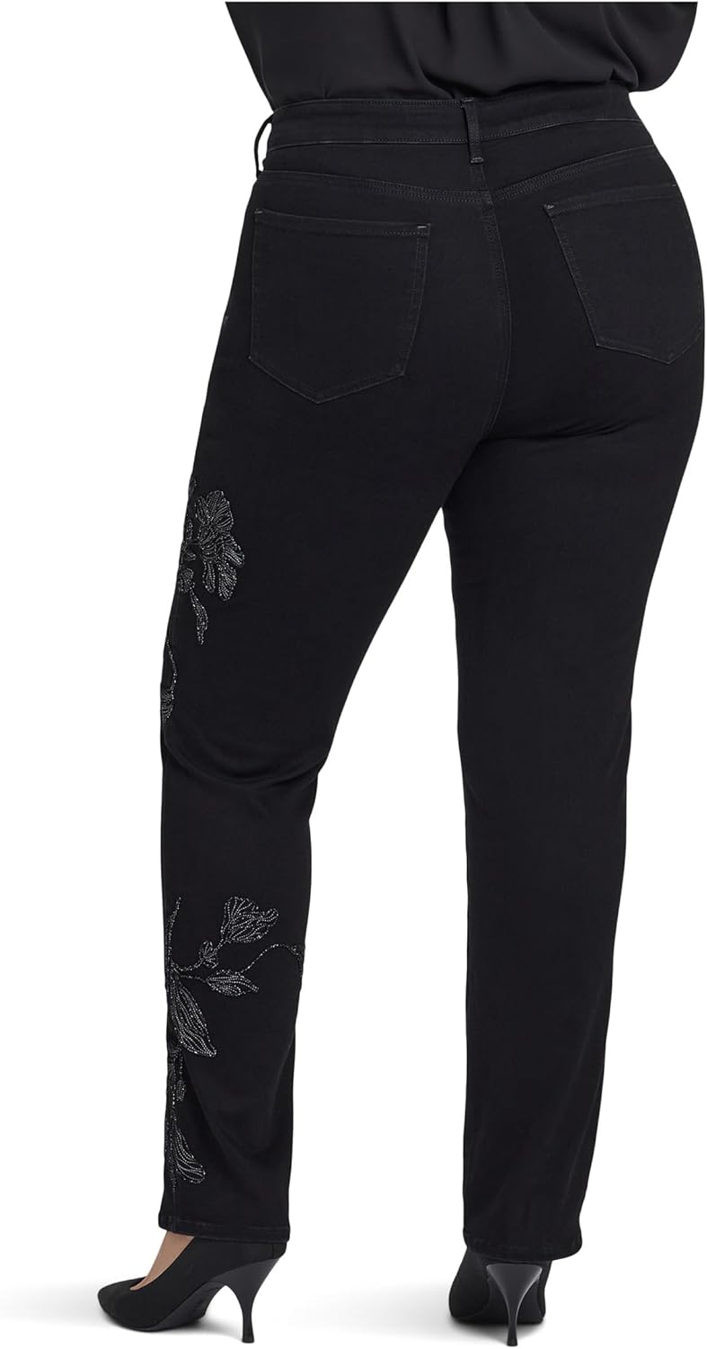 NYDJ Womens Plus Size Marilyn Embroidery Jeans in Black Rinse