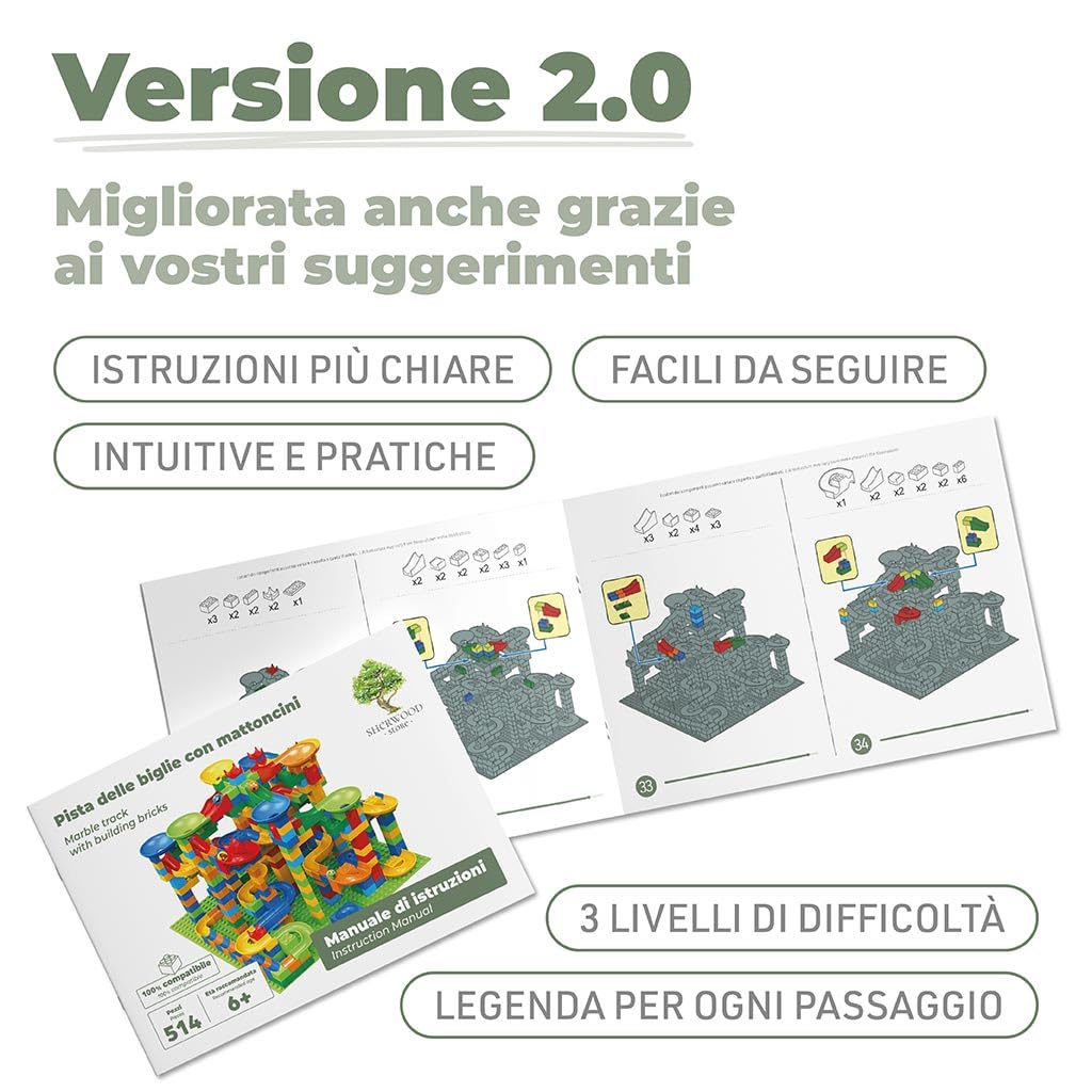 Pista delle biglie di mattoncini composta da 514 elementi, per bambini da 6 anni