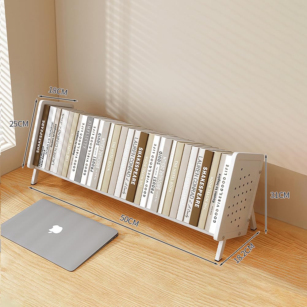 Kippbares Bücherregal aus Metall für Bücher, Dokumentenhalter, Schreibtisch-Organizer, Büro-Tischbuch-Aufbewahrungsregal, tragbarer Zeitschriftenständer, Papierbriefhalter (Weiß, B (50 x 18,2 x 31 cm)