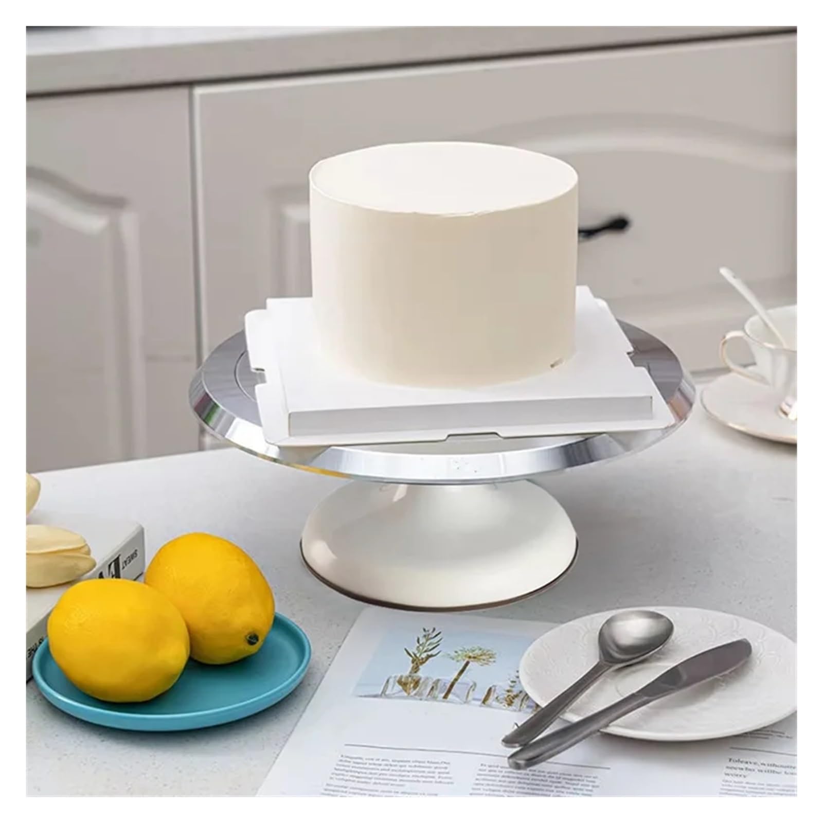 Piatto Girevole per Torte Piatto Girevole for la Preparazione di Torte, 12 Pollici, in Lega Alluminio, Rotazione Stabile, teglia Rimovibile e Facile da Pulire per Decorare Torte