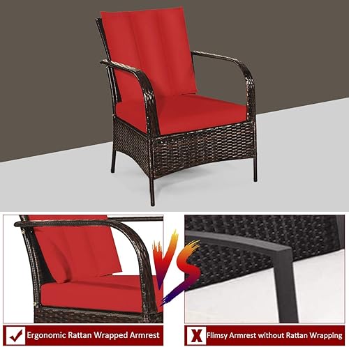 Miniatura 6 de Tangkula - Juego de muebles de jardín de 3 piezas, 2 sillas de mimbre con mesa de centro con cubierta de cristal, para el jardín, al aire libre,