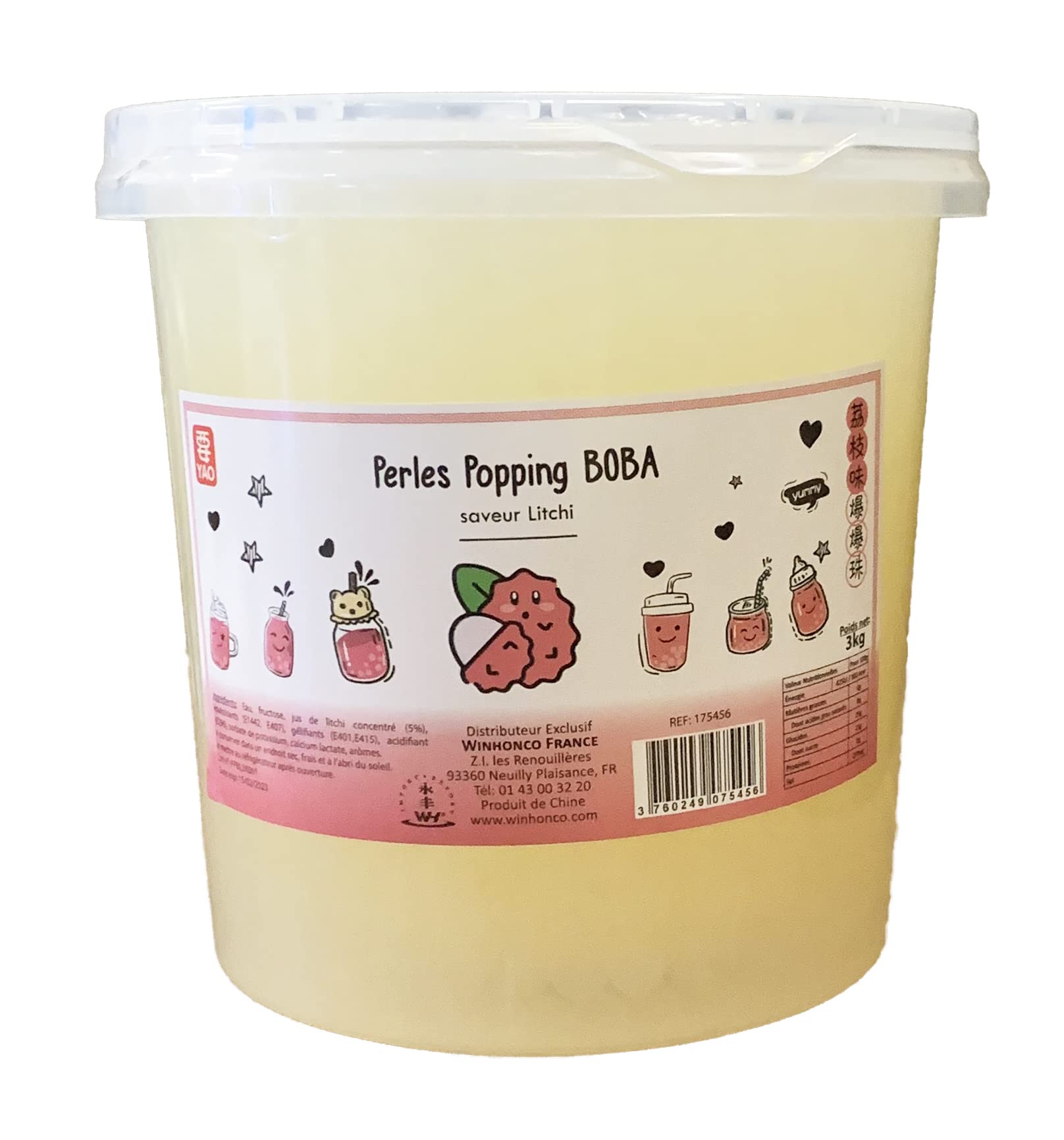 Perles Popping Boba Saveur Litchi pour Bubble Tea 3kg/Seaux - Lot de 1, 2, 3 et 4 Seaux - Livraison Gratuite France - Expédition depuis France par la sté Bo Time (1)