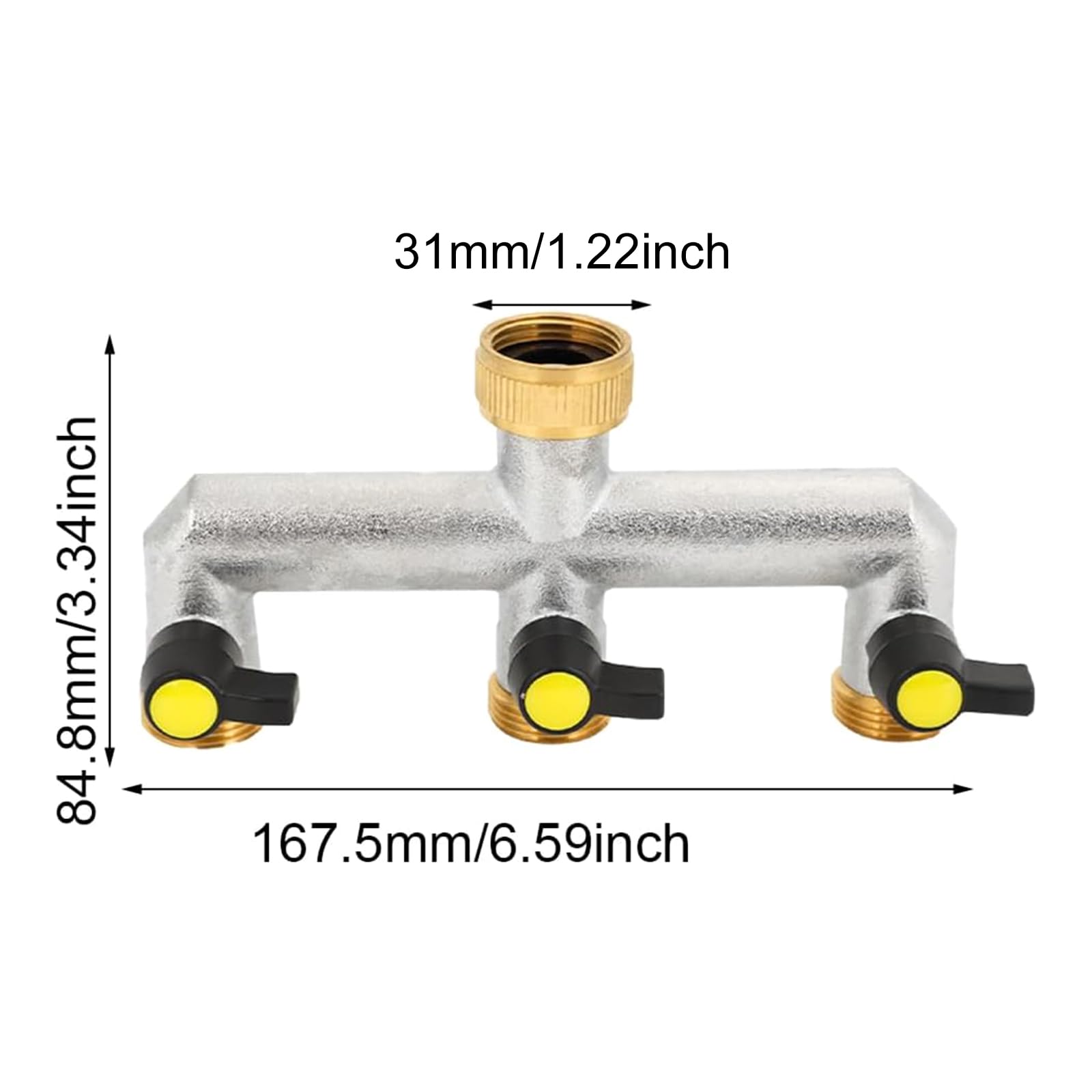3 Wege Messing Garten Wasserhahn Splitter 3/4 Zoll Schlauchverbinder mit Einzelventilen für Haus und Küche Langlebiges Messingdesign für effiziente Wasserverteilung