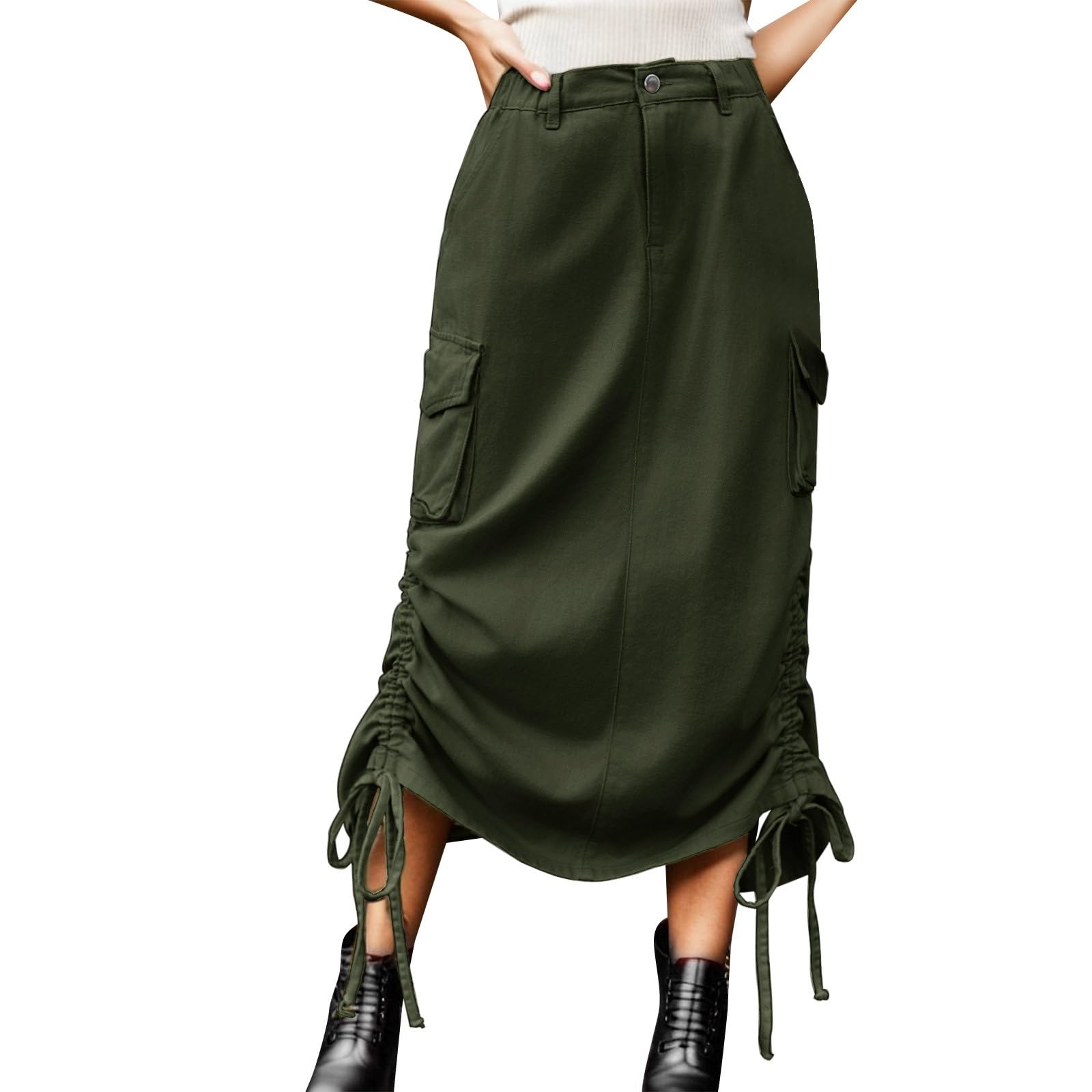 Mini Gonna Donna - Gonne Cargo per Donna Gonna Lunga A Vita Alta Gonna in Denim Midi con Coulisse Regolabile Tinta Unita Cerchio per Gonna