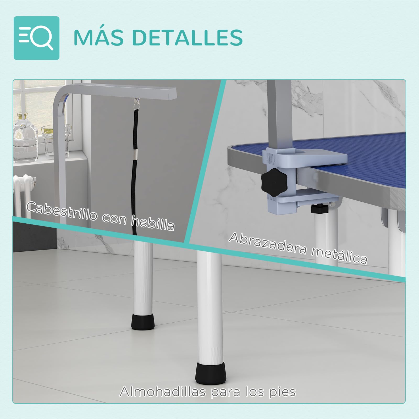 PawHut Mesa de Peluquería Canina Plegable, Mesa de Aseo con Encimera Antideslizante, Brazo de Acero Inoxidable Ajustable, para Perros, Gatos, 81x48,5x80 cm, Azul