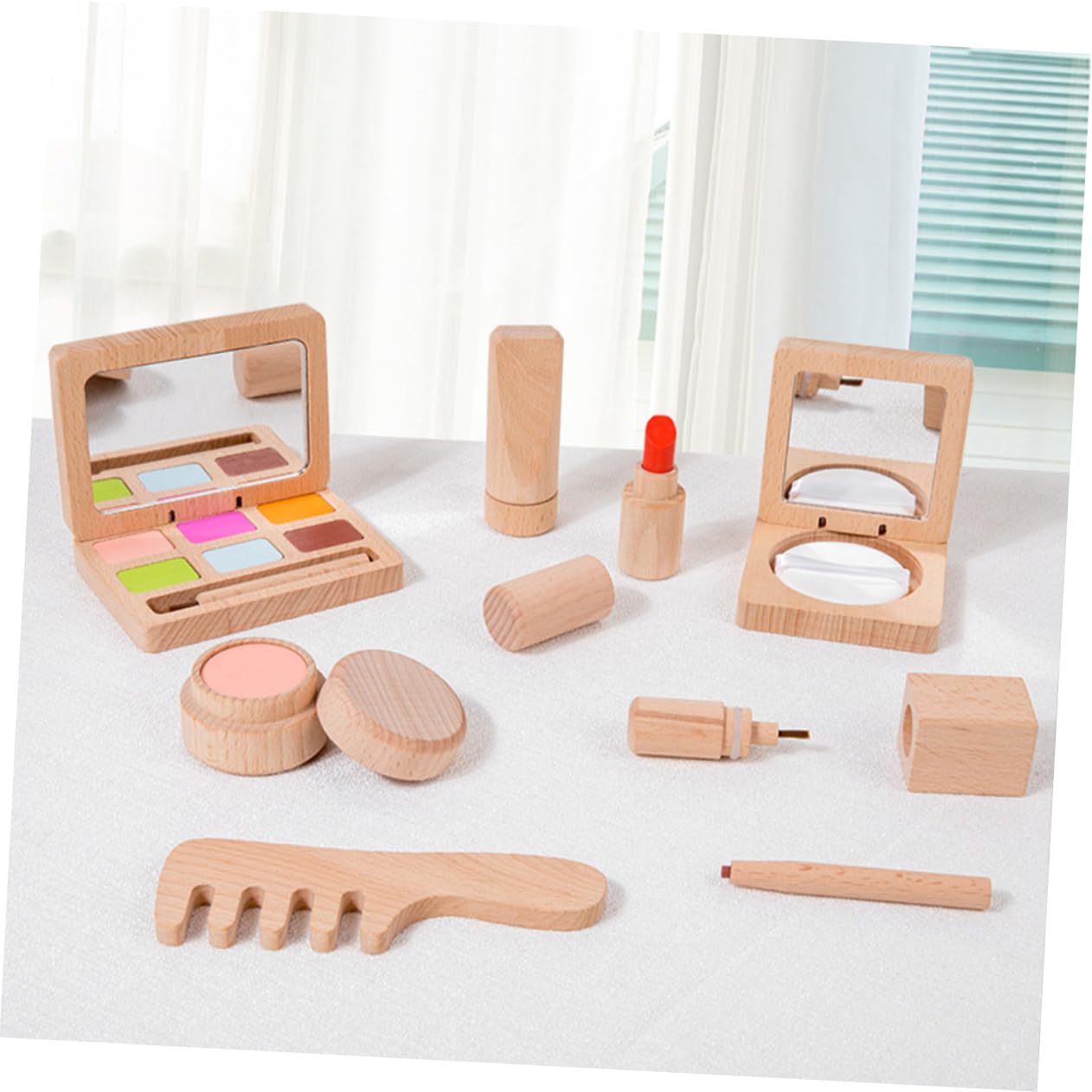GARVALON Trucco Bambina Legno Make Up con Accessori Salone Bellezza Kit Educativo per Bambine Regalo Compleanno e Natale Materiale Sicuro e Realizzato con Cura