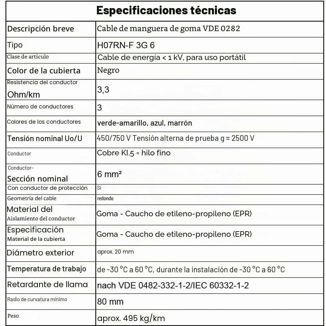 MAS Premium Cable de Manguera de Goma H07RN-F 3G - Flexible para Dispositivos Pesados (1,5-10 mm², 5-100 m)