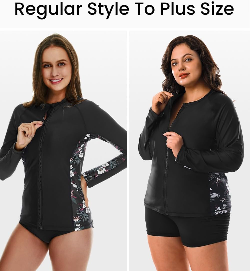 HODOSPORTS Women's Rashguard UPF 50+ Swimsuit Zip Front Sun Protection Swim Shirt Long Sleeve S-5XL - Image 4