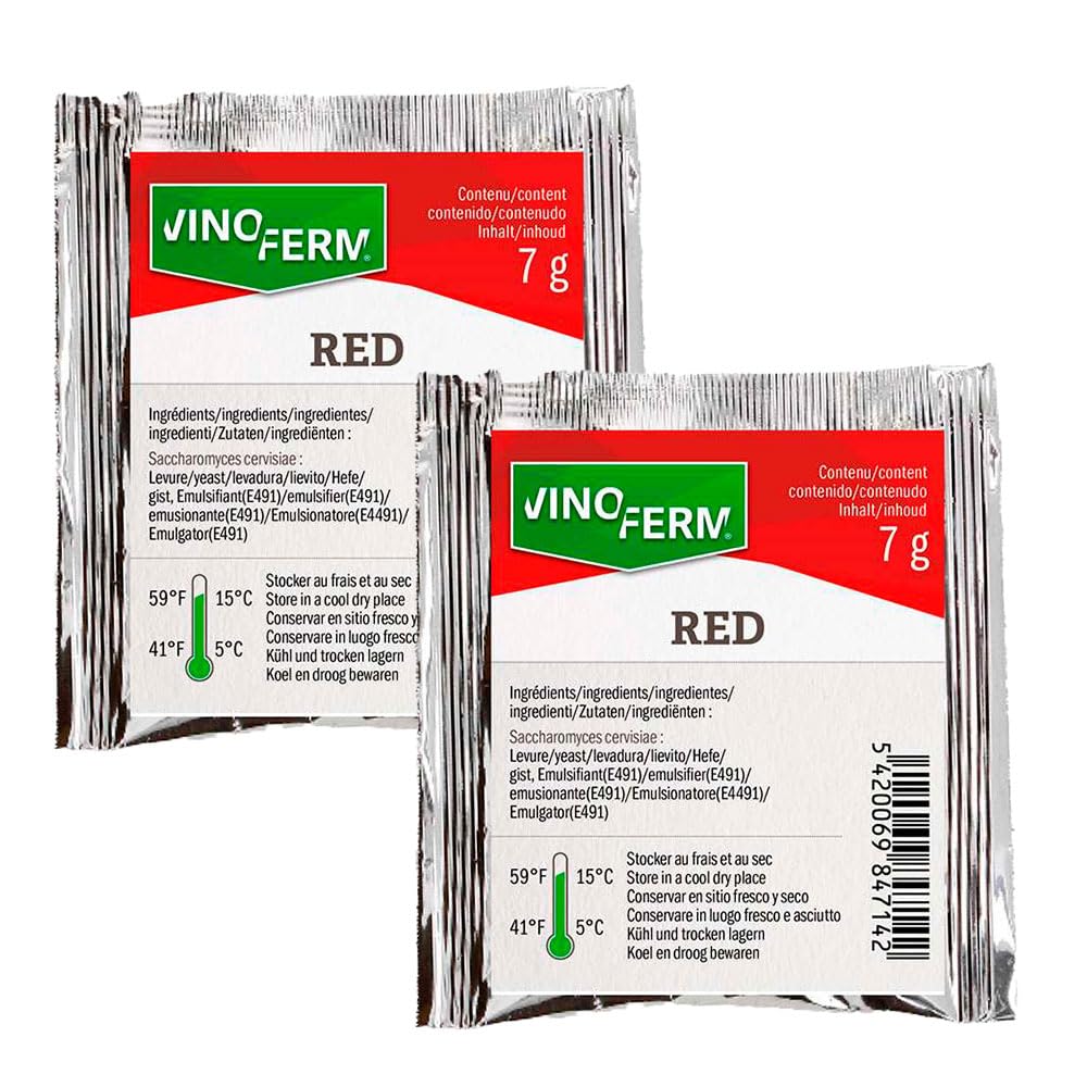 Levadura enológica para vino tinto 7 g Pack 2 sobres, fermentación estable y aromas afrutados, ideal para elaboración casera y pequeñas partidas