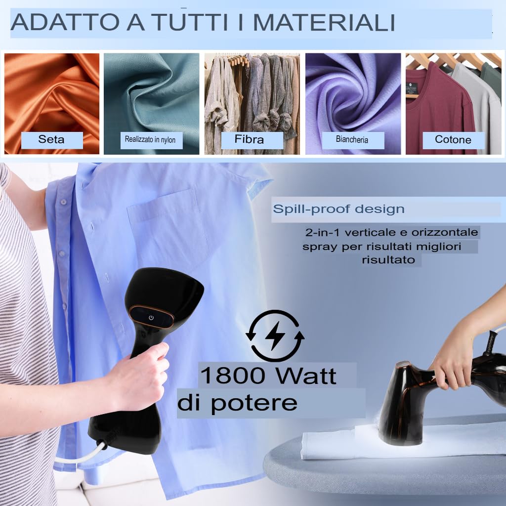 Ferro da Stiro Verticale 1800W a Vapore Portatile da Viaggio con Schermo LCD, Serbatoio 320ml, Riscaldamento Rapido, Antigoccia – Stiratore Verticale per Tutti i Tessuti e Casa