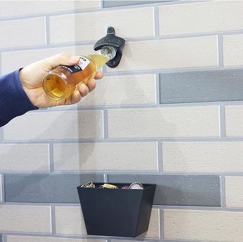 Miniatura 4 de Luwanburg Colector de tapas de botella de cerveza negro montado en la pared de acero inoxidable (paquete de 2)