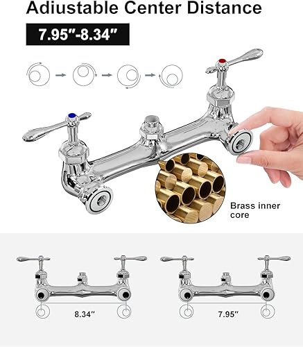 Miniatura 6 de Grifo de fregadero comercial, grifo comercial con rociador, 8 grifos centrales ajustables para restaurante montados en la pared, boquilla de 8
