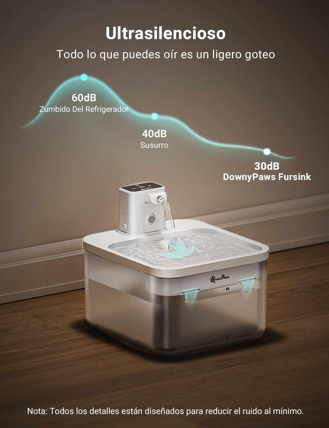 DownyPaws Fuente para Gatos Sin Cable, 2.5L Bebedero Gato con Sensor de Movimiento, Fuente Agua Gato Inalámbrica, Batería Recargable 4000mAh, Bomba de Agua Silenciosa, Blanco