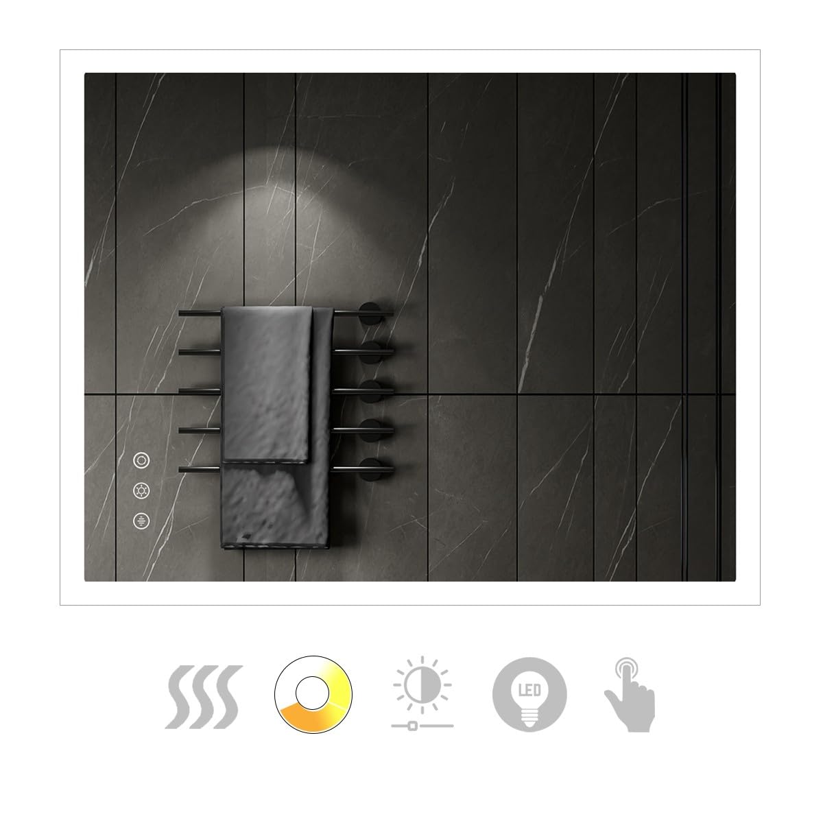SANIVERRE TEMEO Miroir Mural LED Lumineux 80 x 100 cm réversible (2100 LMS) Tactile : antibuée + intensité et Couleur réglables - Salle de Bain