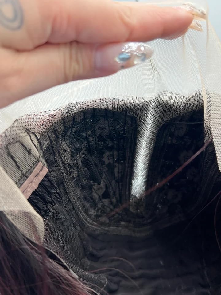 Miniatura 8 de ALEX - Peluca de encaje frontal estilo balayage degradado rojo oscuro para mujer, pelucas sintéticas naturales para uso diario (pelucas de cabello