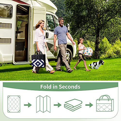 Image of GENIMO 5'x8' Outdoor Rug Waterproof, Reversible Light Camping Mat, Plastic Straw Rugs for Patio, RV, Camper, Balcony, Backyard, Picnic, Deck (Light Navy Blue & White)
