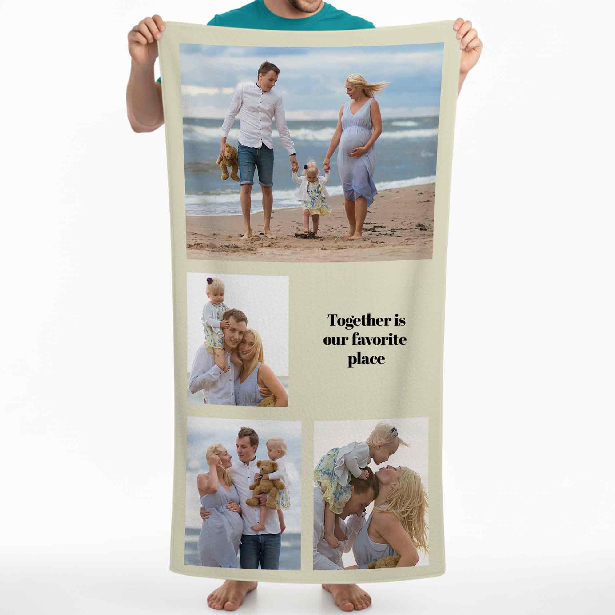 Print Maniacs Custom Photo Towel Personalised Text Beach Towel Microfibre Large Quick Dry Travel Towel Collage Picture Gift for Family Holiday Pool Gym Spa