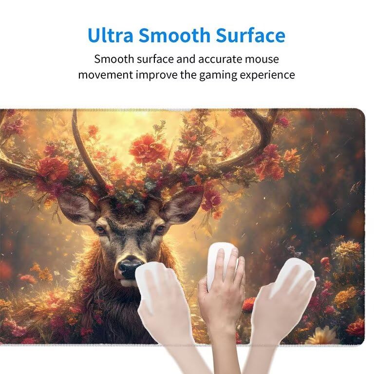 Tappetino Mouse Gaming XXL 1600 x 800 mm Tappetino Antiscivolo Sottomano Da Scrivania Per Mouse e Tastiera, Con Base In Gomma Antiscivolo, Lavabile, Mouse Pad foresta cervo, Regalo per Uomo L-843