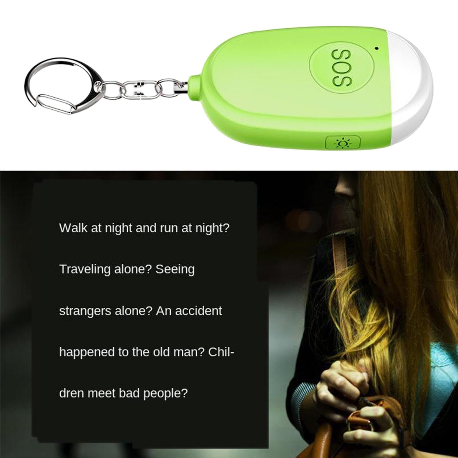 Lot de 5 petits porte-clés d'alarme personnelle avec lampe de poche Scream Loud 130 dB Vert