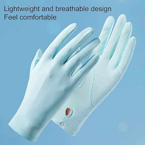 Miniatura 5 de 1 par de guantes de ciclismo antideslizantes de silicona con puños de botones, guantes finos de malla de seda de hielo para mujer, guantes de