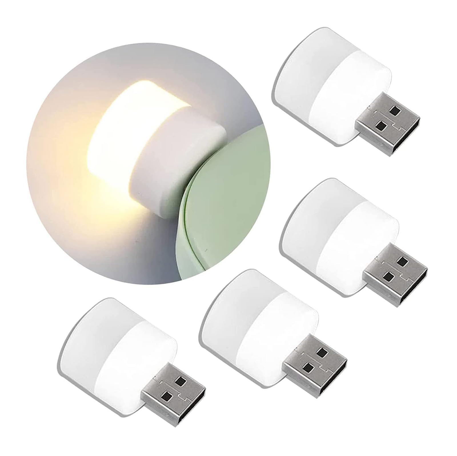 Artflow USB LED Night Lamp Plastic Mini Plug in Light for PC Laptop Power Bank or USB Port Compact Night Light for Desk Bedroom or Travel Pack of 5