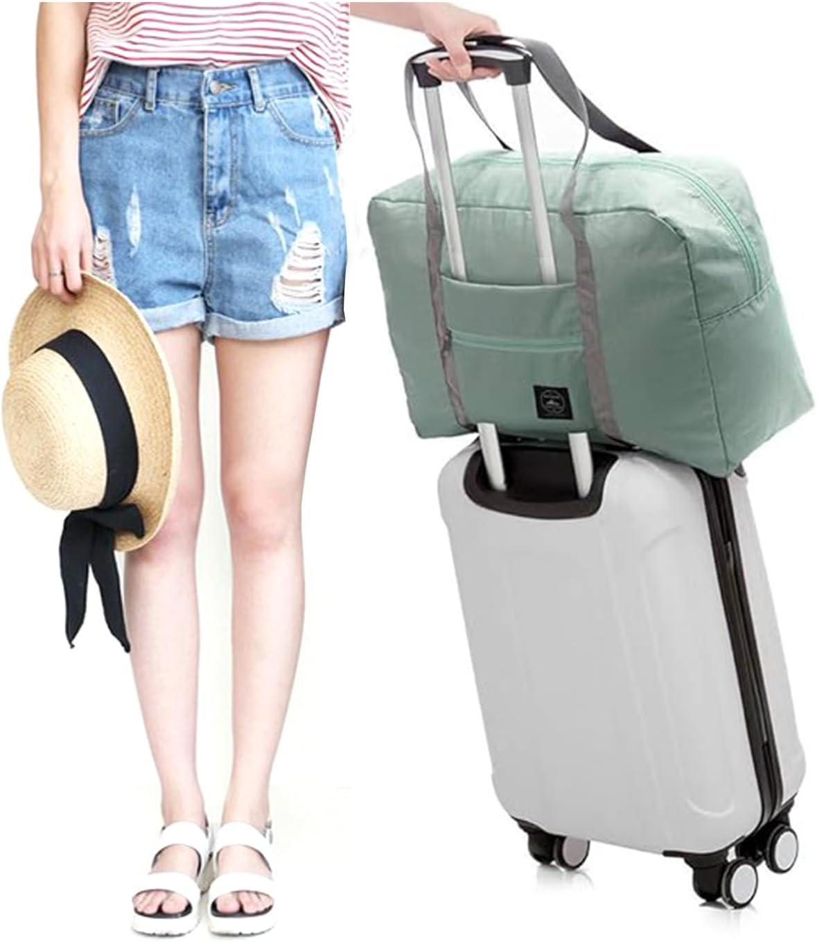 2 Pack High Capacity Foldable Travel Duffel Bag, Portable Waterproof Carry On Luggage Handbag, Weekender Overnight Handbag for Sports, Gym, Vacation (Light blue, Light blue) - Image 5