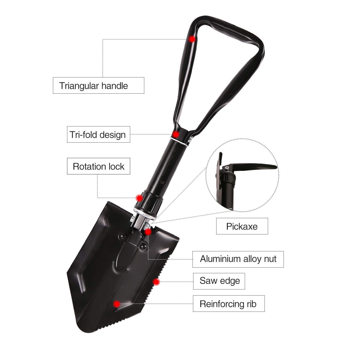 REDCAMP Military Folding Camping ShovelHigh Carbon Steel