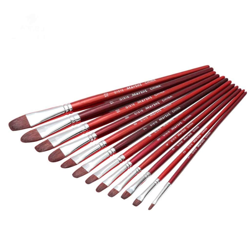 XBTGS Nylonhaar, flacher Ölpinsel, 12-teiliges Set von Pinseln, Kunst, Wasserfarbe, Malpinsel, Schule, Bildungsbedarf,