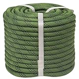 CRAYZA Double Braided Arborist Rigging Rope (1/2 in x 50 ft) Strong Polyester Rope 48 Strands for Tree Work Climbing Pulling Swing Sailing, ArmyGreen/Black