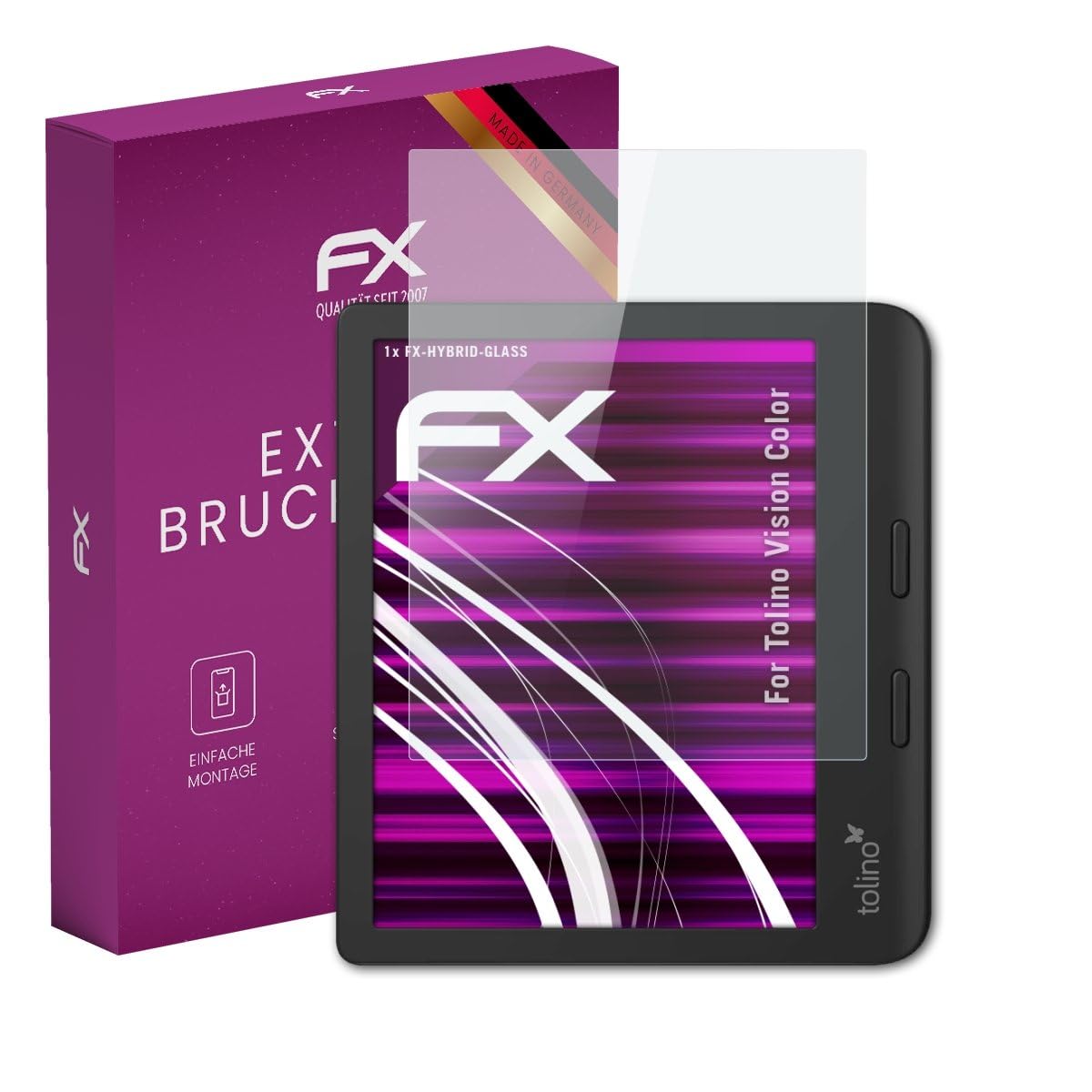 atFoliX Plastic Glass Protective Film compatible with Tolino Vision Color Glass Protector, 9H Hybrid-Glass FX Screen Protector