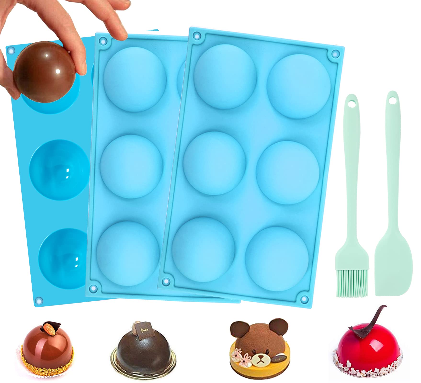 Hot Chocolate Bomb Mold Silicone Large Chocolate Sphere Mold Chocolate Ball Molds Silicone Hot Cocoa Bomb Molds 2.5" Round Chocolate Mold Semi Sphere Silicone Mold with Brush & Spatula