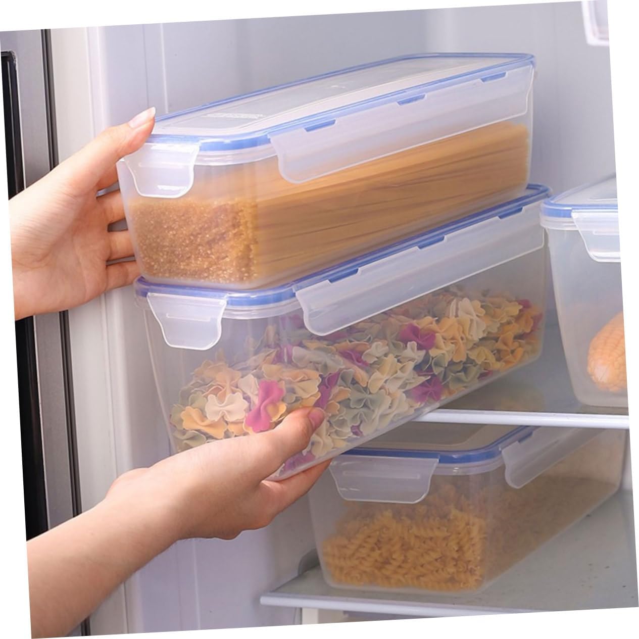 2pcs Airtight Food Storage Box Rectangular Vegetable Containers for Spaghetti Pasta and Noodles Sealed Kitchen Organizer Compact Design