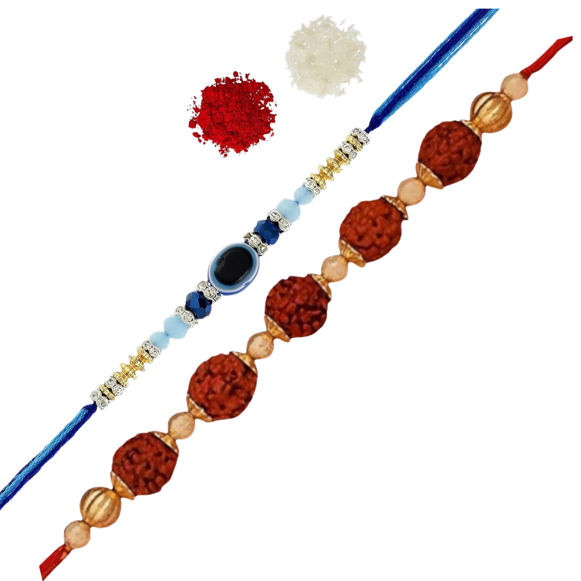 Flaring jewellers set of 2 rudraksh and evil eye Rakhi for brother (B0D94494QV) Amazon Price History, Amazon Price Tracker