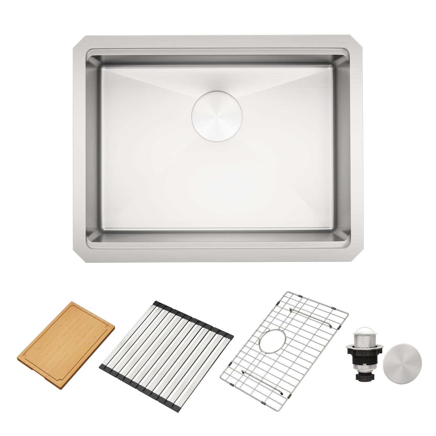 LQS 23 Inch Modern Stainless Steel Single Bowl Kitchen Sink, 16