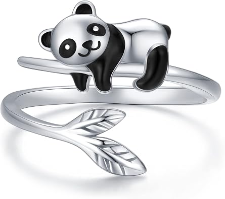 JUSTKIDSTOY Panda/Koala Ring 925 Sterling Silver Cute Animal Ring Adjustable Open Ring Panda Jewelry Gift for Women Girls