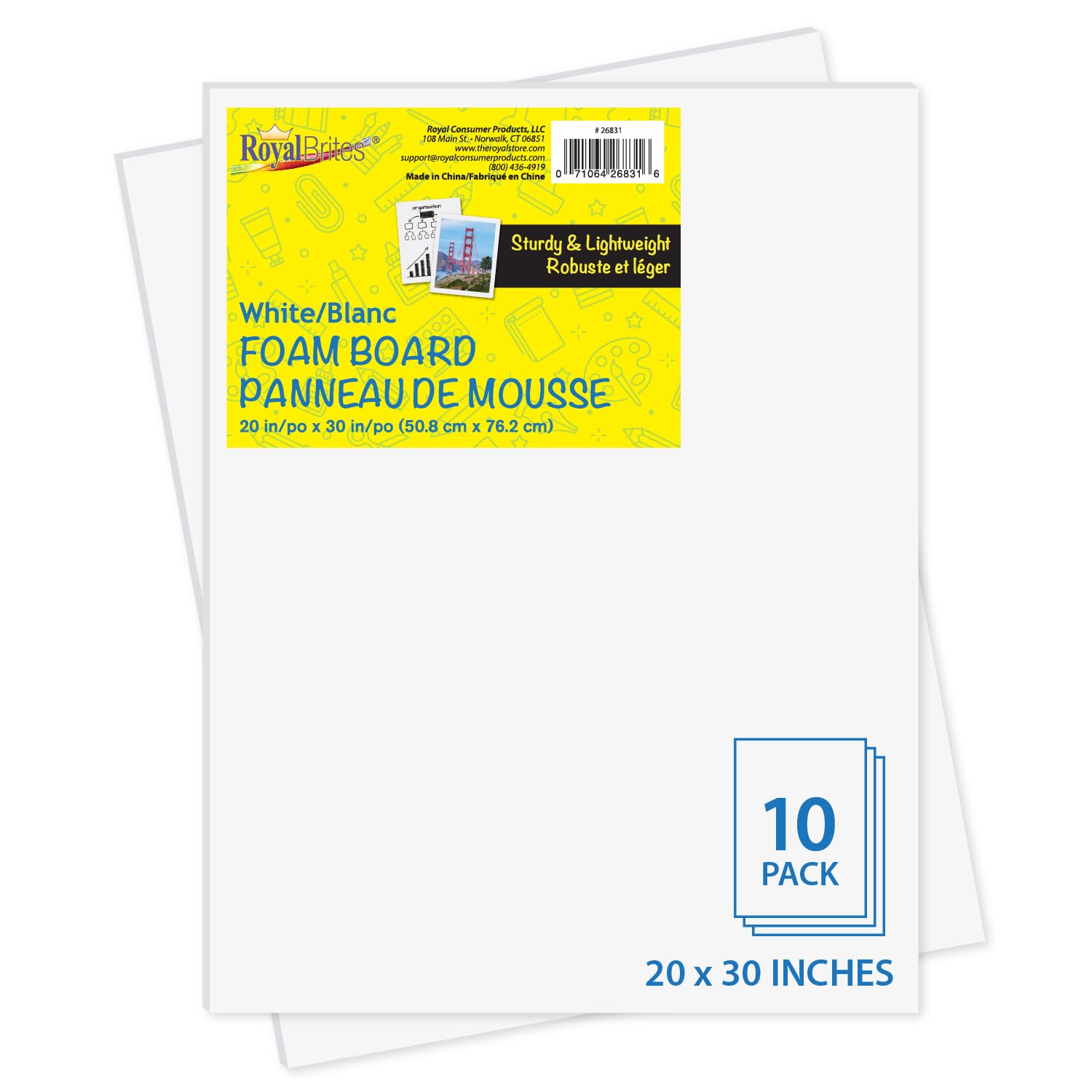 Royal Brites White Foam Board Sheets - 20 x 30 Inches - Pack of 10 - Ideal for Crafting, Presentations & School Projects - Durable & Lightweight - Easy Cut Display Boards for Home & Office Use