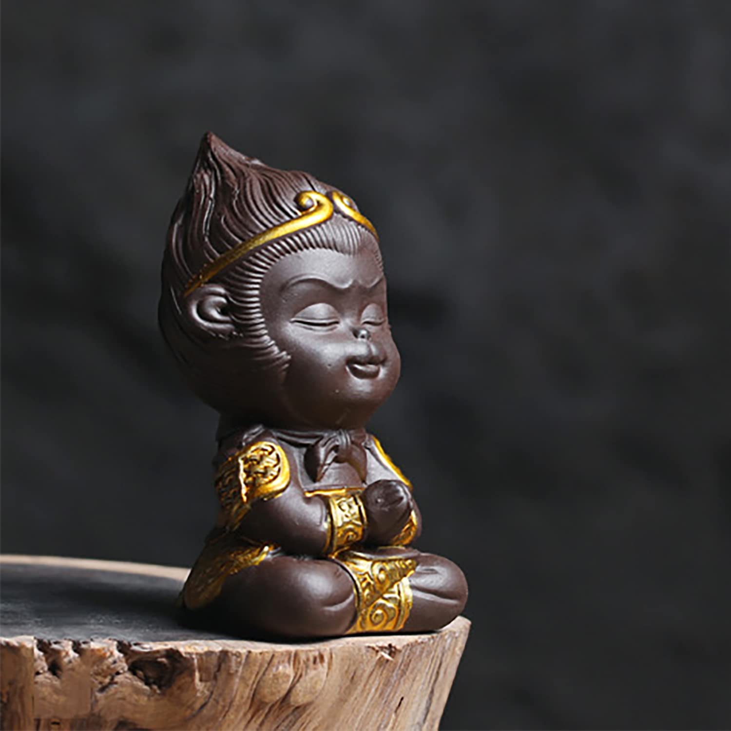 Monkey King Purple Clay Tea Pet Yixing Zhisha Teapet Chinese Kungfu Tea Set for Home Tea Tray Accessory Car Decorations (A)