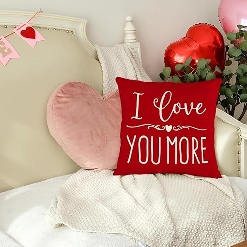 Miniatura 7 de RABUSOFA Juego de 4 fundas de almohada de San Valentín con diseño de gnomo Love Love de 16 x 16 pulgadas, con texto en inglés "I Love You More" (36)