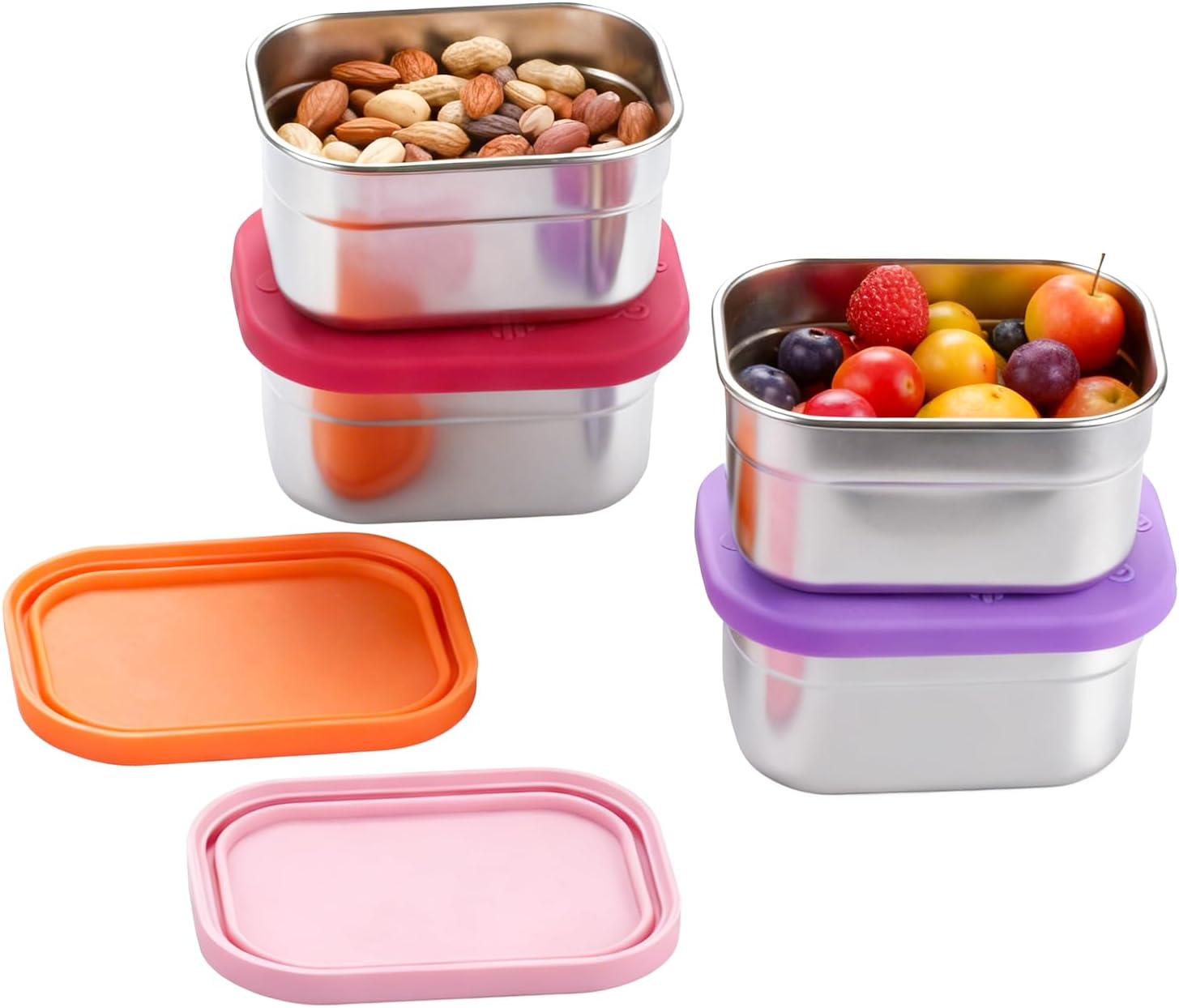 4 Pack Stainless Steel Snack Containers with Lids Set, 8 oz Rectangular Easy Open Leakproof Reusable Snack Box Container for Lunch, Small Lunch Food Containers for Meal Prep, Salad Dressing To Go
