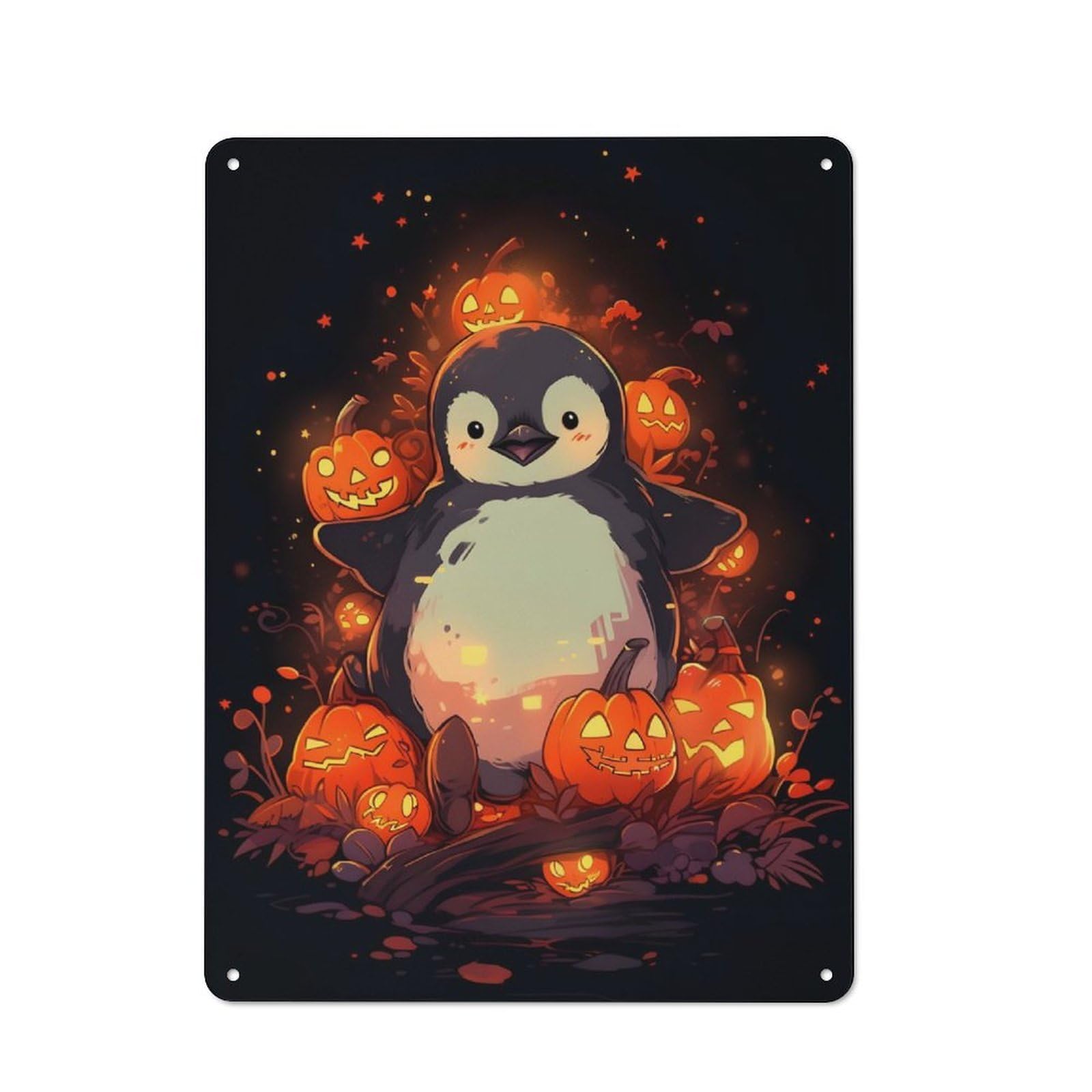 Junmoney Penguin In A Pumpkin Patch Vintage Metal Wall Sign 40X30cm For Café Or Restaurant, For Metal Sign Collectors, For Garage And Workshop Walls